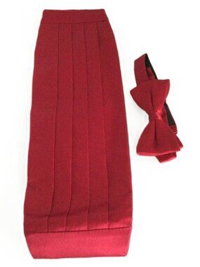 Vintage Adjustable Red‎ Silk Adjustable Bow Tie and Cummerbund Set